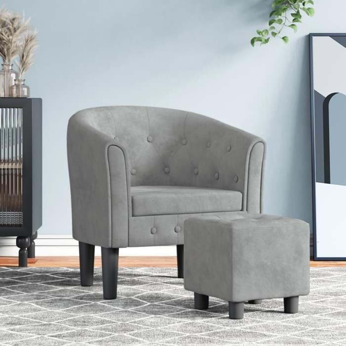 VidaXL Cabriolet Armchair with Footrest, Chair with Armrests, Sofa with Backrest, Upholstered Seat Living Room Bedroom, Grey 356477