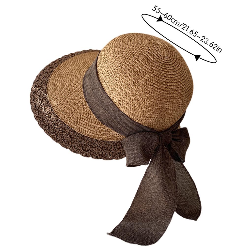 Women Wide Brim Straw Hat Lace Edge Design Beach Caps with Bowknot for Outdoor Sports Hiking Travel