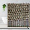 Tenda da Doccia Marocchina 3D Cancello Invecchiato Motivo Geometrico Design Porta d'Ingresso Ingresso Stile Orientale Architettonico Tende da Bagno