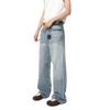 | Washed pattern white straight tube loose vibe mopping denim trousers casual tide
