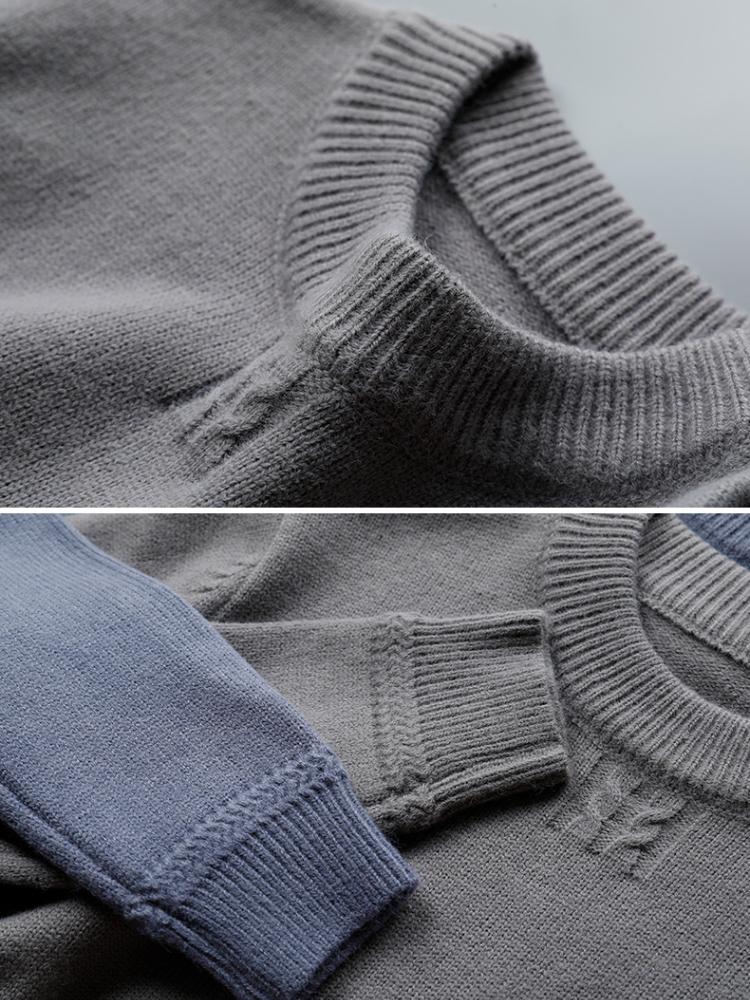 Herrenpullover mit Rundhalsausschnitt, Herbst/Winter, große Größe, lockerer Strickpullover, hält das Oberteil warm, dünner Abschnitt, lässig, schmale Unterseite, langärmeliges Strickhemd