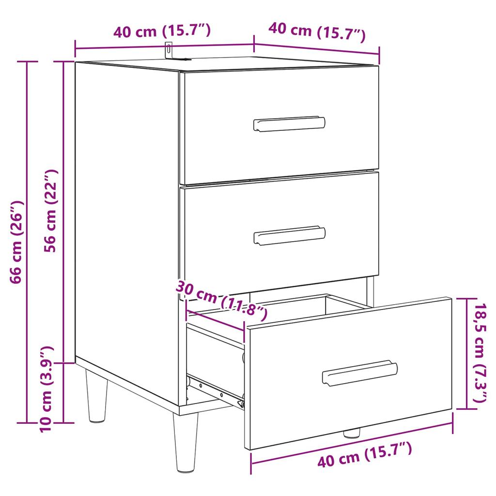 Nightstand Reclaimed Wood 40 x 40 x 66 cm Engineered Wood