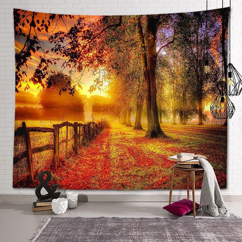 New Landscape Tapestry Tree Hole Window Beautiful Wall Cloth Green Forest  Background Painting