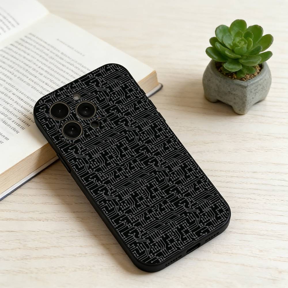 

C-Circuit Board Texture Phone Case For iPhone 17, 16,15,14,13,12,11 Plus,Pro Max, Others Soft Black Cover iPhone12