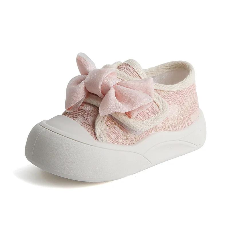 1-5Years Canvas Shoes Soft Soled Children's Shoe Spring Autumn Baby Butterfly Knot Shaped Skateboard Shoes Girls Stylish Shoes