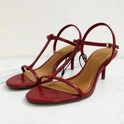 Fashion Red Narrow Band Design Heeled Sandals Women Summer Sexy Open Toe Ankle Buckle Brand Slide Sandals Fashion Elegant Dress Shoes