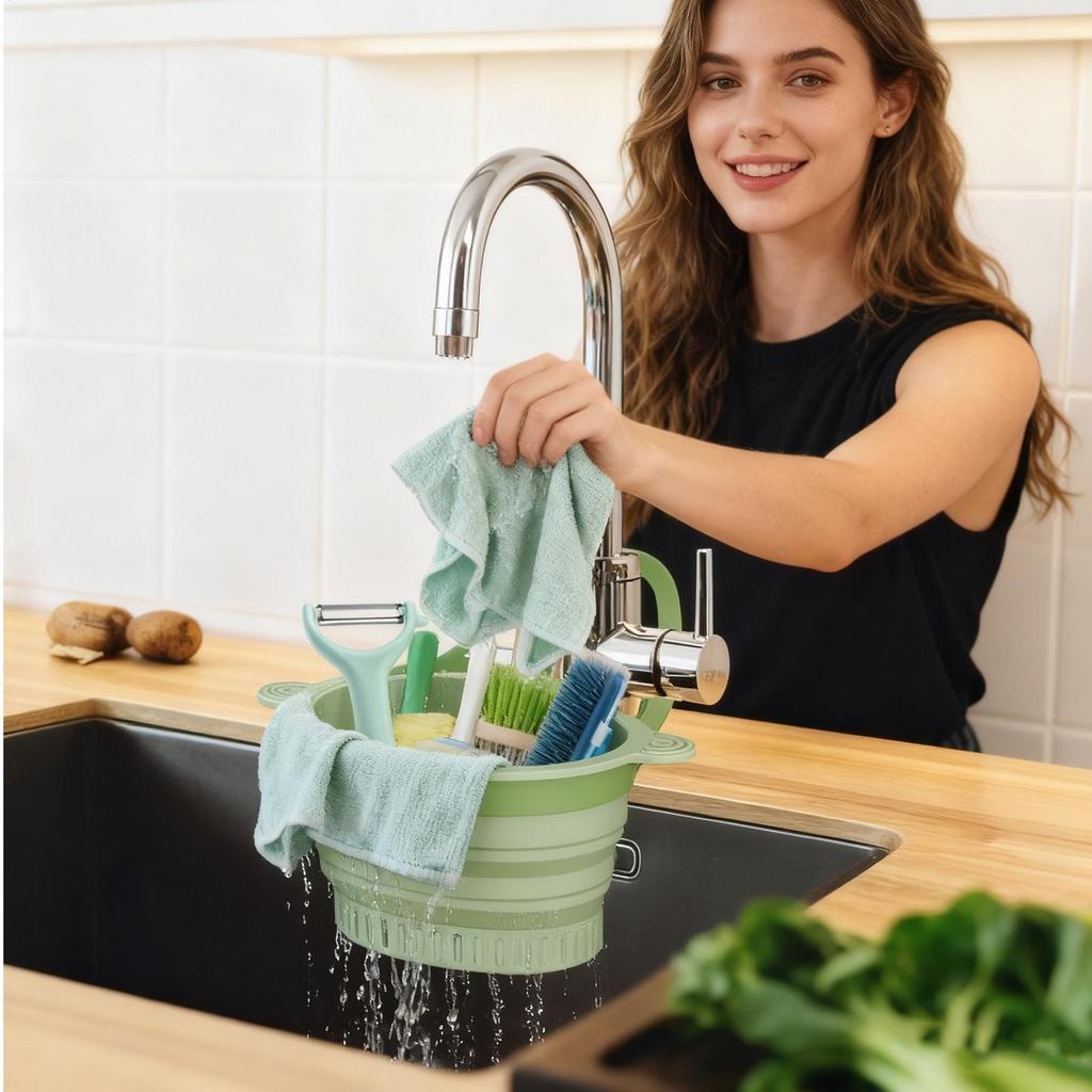 Kitchen Sink Strainer Basket Wall-mounted Waste Collector Foldable Pour-over Faucet Hanging Rack for Kitchen Salad Berry Mixing