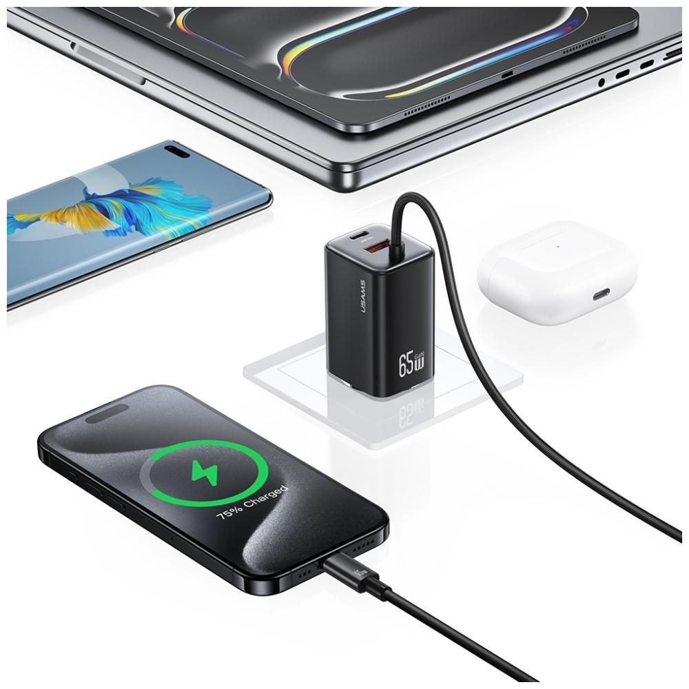 Ładowarka sieciowa 65W USAMS GaN Szybkie ładowanie 2xUSB-C USB-A Biała