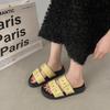 Fashion Beach Shoes Glitter Slides Slippers Women Summer Low Platform Pantofle Fashion Soft Rome Belt Buckle Slingback Sandals Slipper