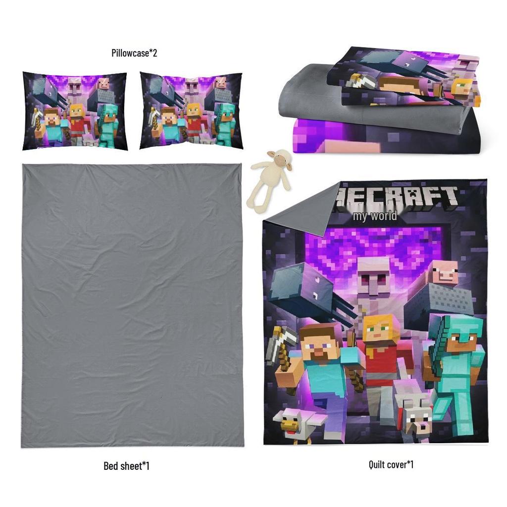 Minecraft Cotton Boys' Duvet & Bedding Set – 3 Pieces for Student Dorms