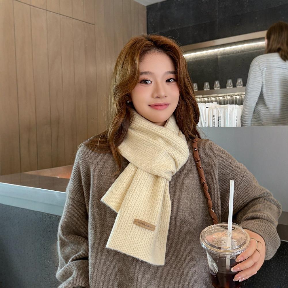 New Korean Knitted Wool Scarf for Women's Autumn and Winter Couples, Versatile, Thickened and Warm, Including Narrow Scarf