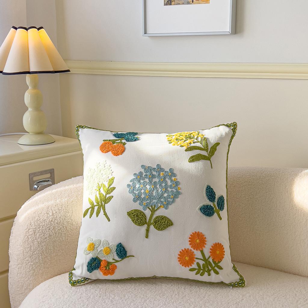 Spring Flower Embroidered Throw Pillowcase Cojines Canvas Towel Embroideried Sofa Square Cushion Cover Headboard Pillowcases