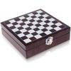 Wooden Chess Set Box with Stainless Steel Wine Accessories : Cork, Thermometer, Pouring Spout and Anti-drip Ring