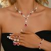 Vintage Ruby Waterdrop Necklace Earrings Bracelet Set for Summer Wedding Formal Occasion Romantic Accessories