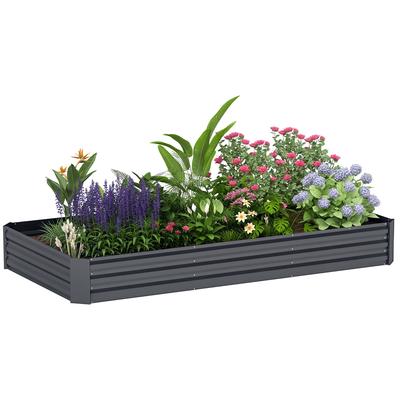 Outdoor Planter Galvanized Raised Bed with Safety Edge and Open Bottom 240 X 120 X 30 Cm Dark Grey