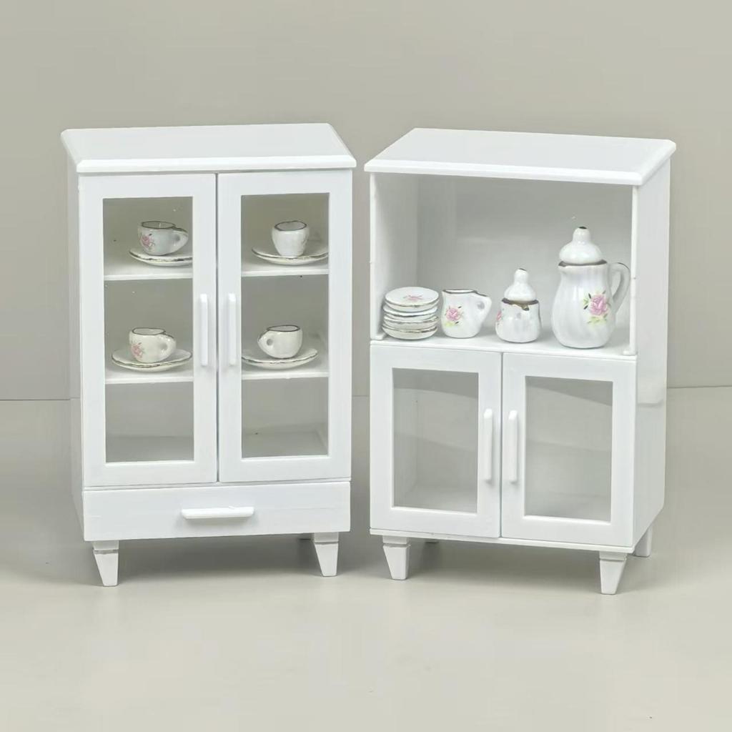 2Pcs/Set 1:12 1:6 Scale Miniature Dollhouse Bookcase Cabinet Set Mini Dollhouse Display Shelf Model Tiny Floor Storage Bookshelf Furniture Accessories