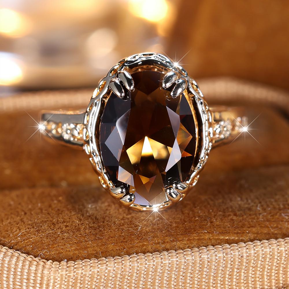 Luxury Egg Shape Cubic Zirconia Rings For Women Men Yellow Gold Color Wedding Rings Jewelry Gift