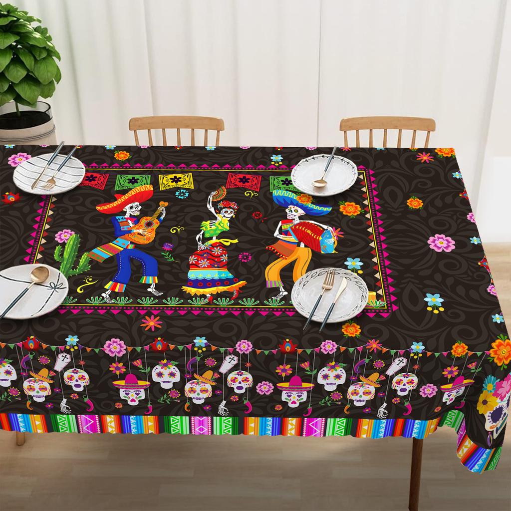 1 Piece, Mexican Day of the Dead Marigold Sugar Skull Tablecloth, Day of the Dead Decoration, Halloween Decorationzyc