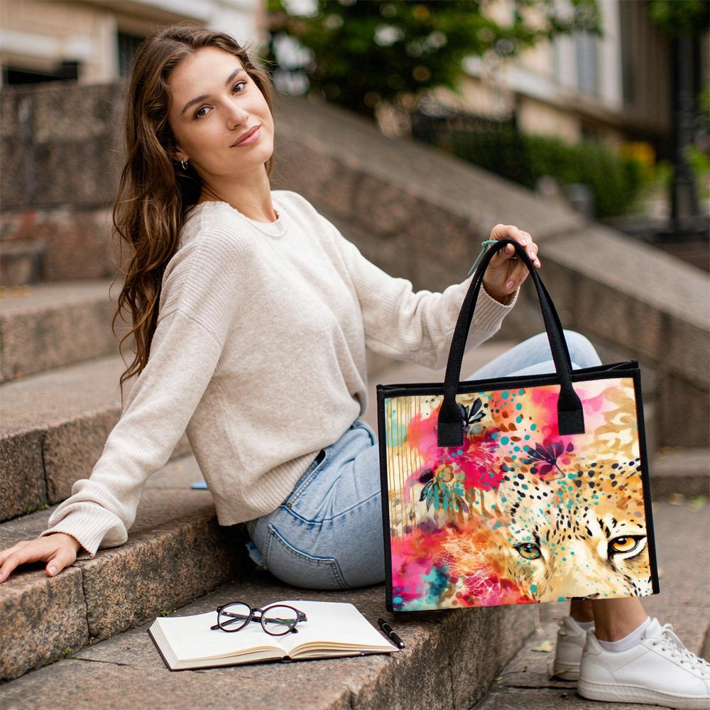 Watercolor Leopard Print Tote Bag Large Capacity Casual Carryall for Daily Shopping Travel Commute