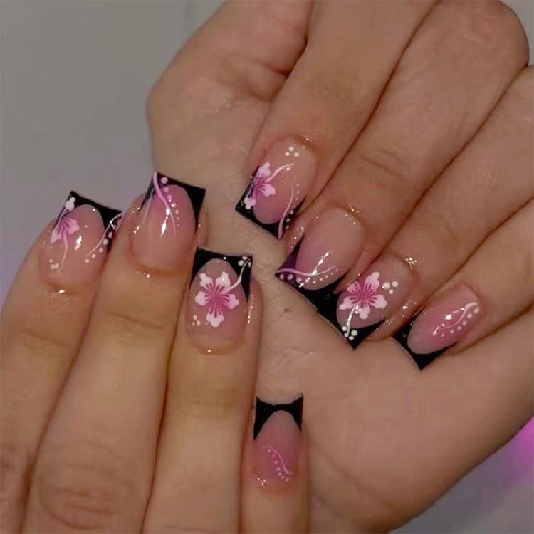 

Black Red Flower Nail Stickers Plastic Press On Nails For Daily Use And Special Occasions 1