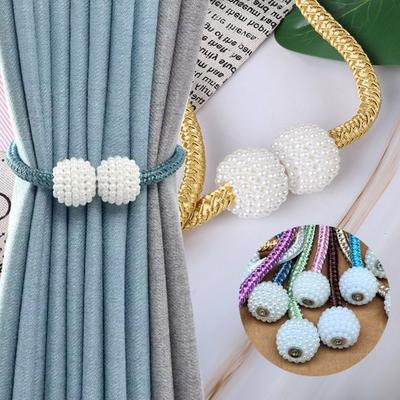 1 Pair Magnetic Curtain Tiebacks, Woven Rope Beaded Curtain Holders, Decorative Drapery Holdbacks for Living Room Bedroom