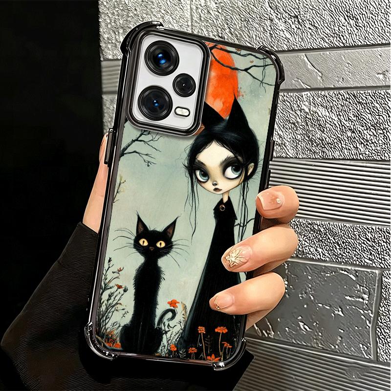 Black Cat Witch Aesthetics Plating Phone Case For Xiaomi Redmi Note 14 15 Pro Plus 13 12 11 11S 11T 10 9S 9 5G Anti-Fall Airabag