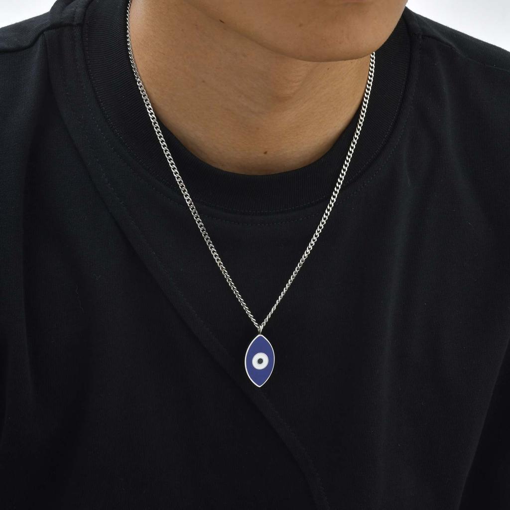 Böser Blauer Auge Anhänger Halskette für Männer Edelstahl Oval Glücksbringer Augen Halskette Persönlichkeit Mode Schmuck Geschenk Großhandel