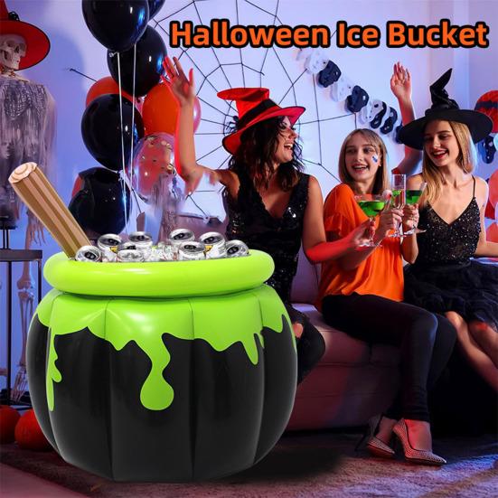 Inflatable Cauldron Cooler Halloween Witch Cauldron Ice Bucket Summer Party Drink Container Beverage Holder for BBQ Party Supplies