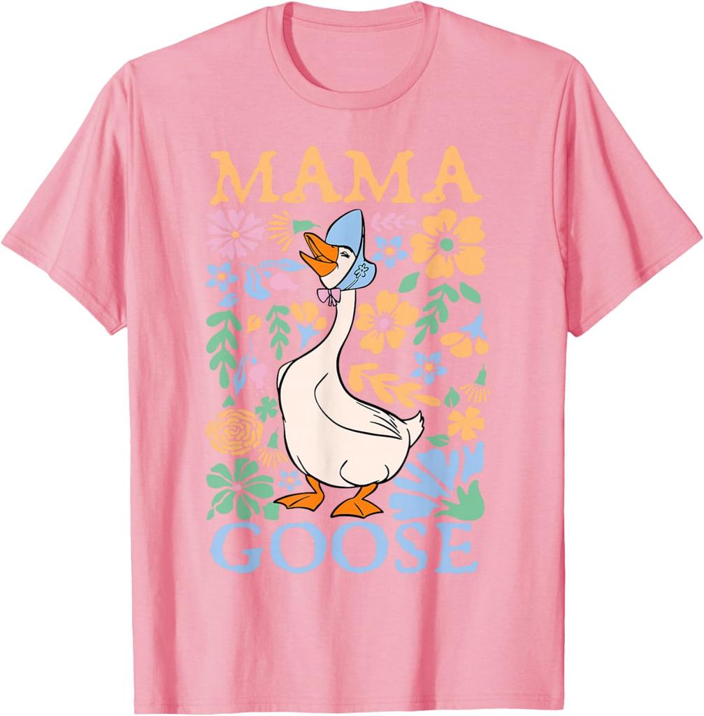 Mama Goose Floral Graphic Print Cotton T-Shirt Cute Mother's Day Casual Daily Tee