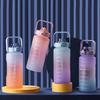 Water Bottle Billion Space Plastic Cup Large Capacity Double Drink Gradual Change with Straw Water Cup Outdoor Sports Portable Kettle with Handle