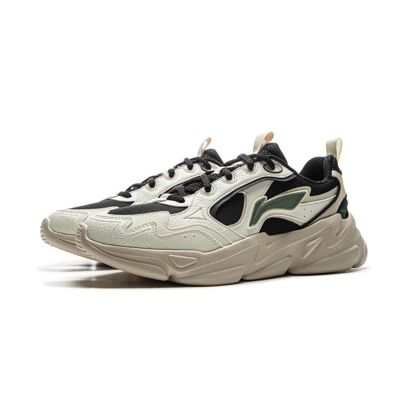 Li-Ning Yunhai Mens Low Top Dad Shoes White Black Retro Thick Sole Cushion Anti Slip Support AGCU305-4