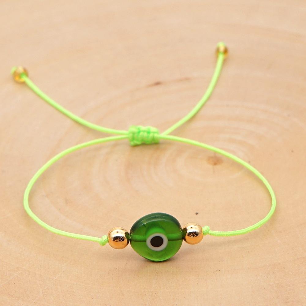 

Evil Eye Beaded Bracelet Resin Charm Adjustable Braided Rope Wristband for Women зелёный