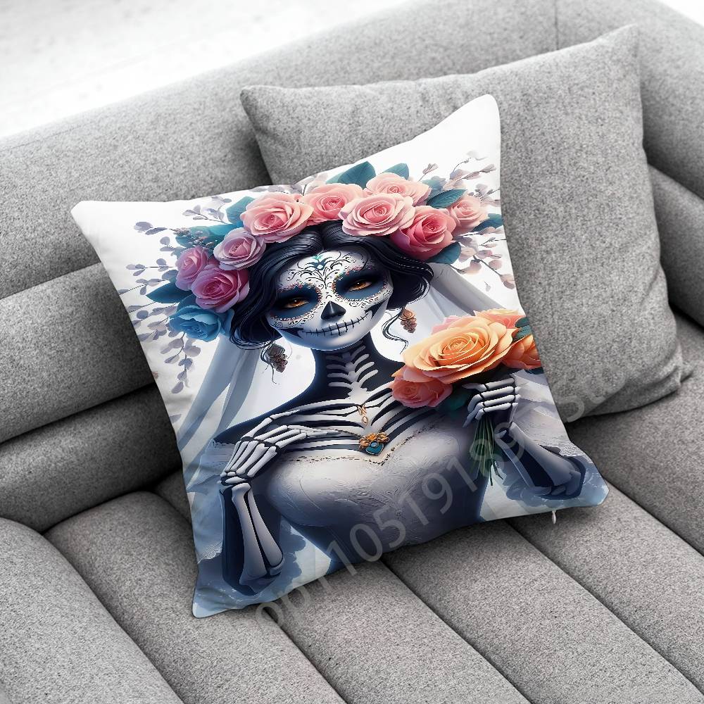 Mexico Skull Girl Catrina Rose Throw Pillow Case For 50x50cm 30x30cm 55x55cm 45x45cm 40x40cm Square Bed Pillowcase Cover