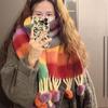 Winter new high-end warm thickened scarf women's winter dopamine striped hairball cold-proof shawl