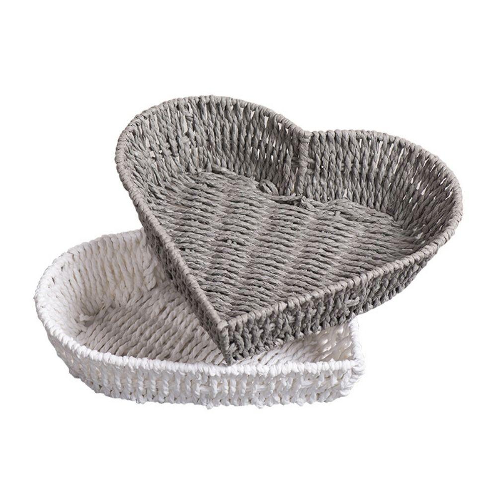 Chic Woven Storage Basket Handmade Paper Rope Fruit Plate Heart Shape Basket  Photo Prop