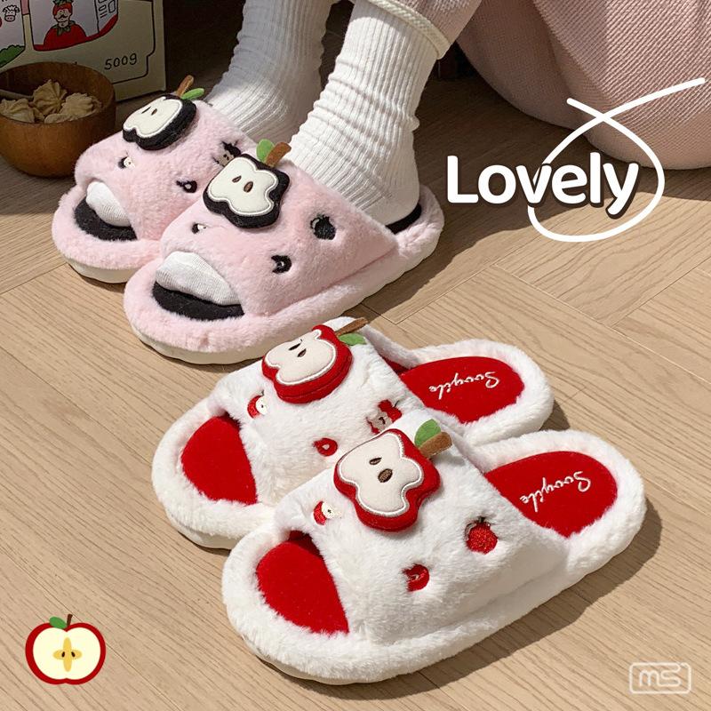 Apple Cotton Slippers Autumn and Winter Home Non-slip Season Indoor Couple Cotton Mop Warm Home Fluffy Slippers