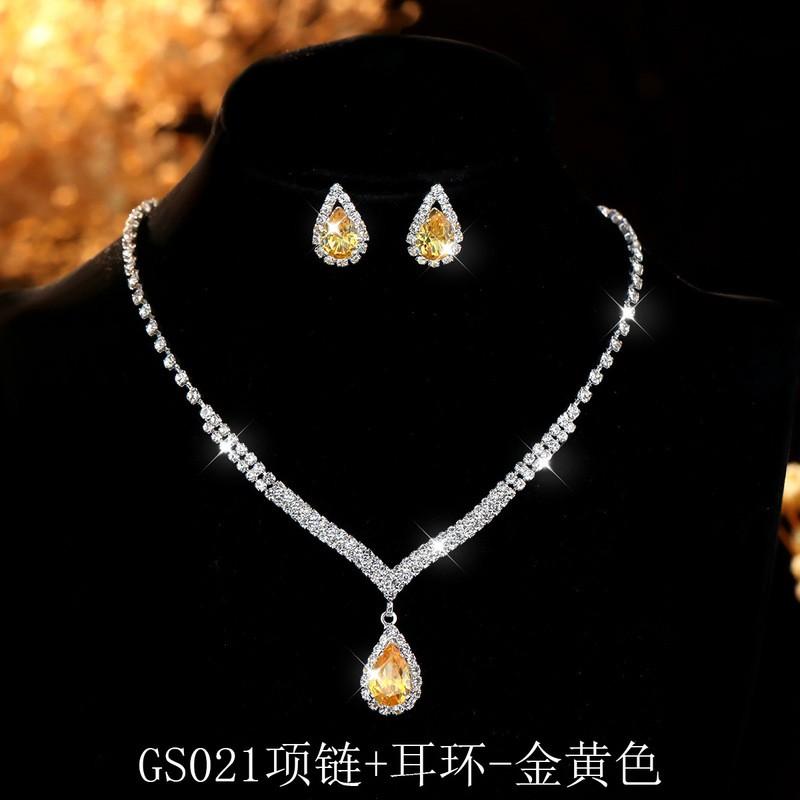 Geometric Zircon Pendant Necklace Set With Matching Earrings Waterdrop Shape Full Rhinestone Crystal Jewelry Wedding Party