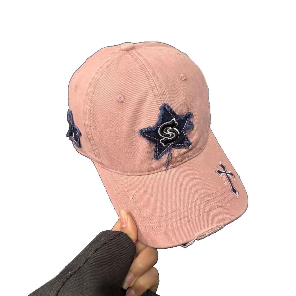 Fashion Hat Retro Ripped Pentagram Baseball Cap Female Face Small Summer Big Head Circumference Thin Breathable Korean Version Versatile Cap