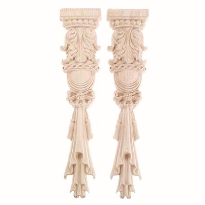 2pcs Wood Carved Appliques Onlays Unpainted Carving Decals Mouldings Trim Rome Column Wall Decor, 30x7cm/11.81"x2.76"