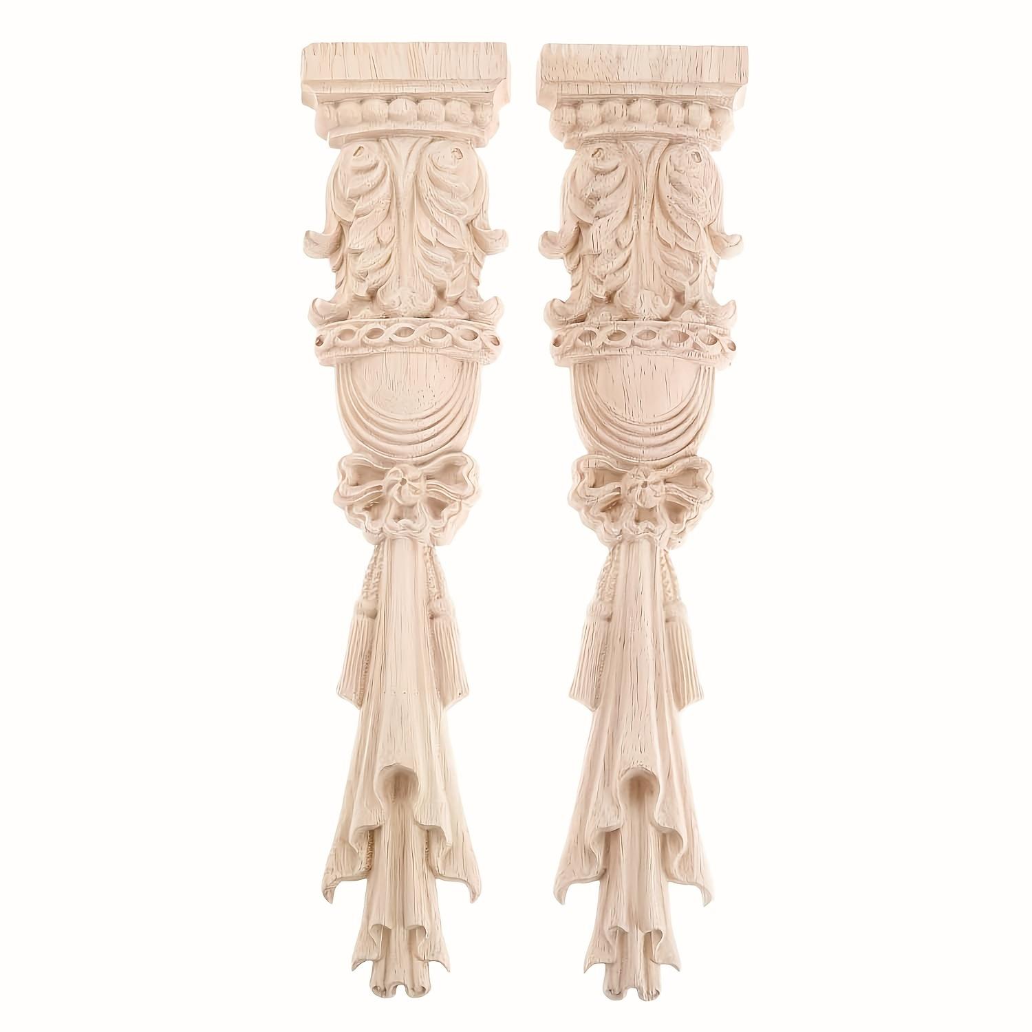 2 шт. резных аппликаций из дерева, накладок, неокрашенных резных наклеек, молдингов, отделки, настенного декора в стиле Римской колонны, 30x7 см/11,81 x2,76