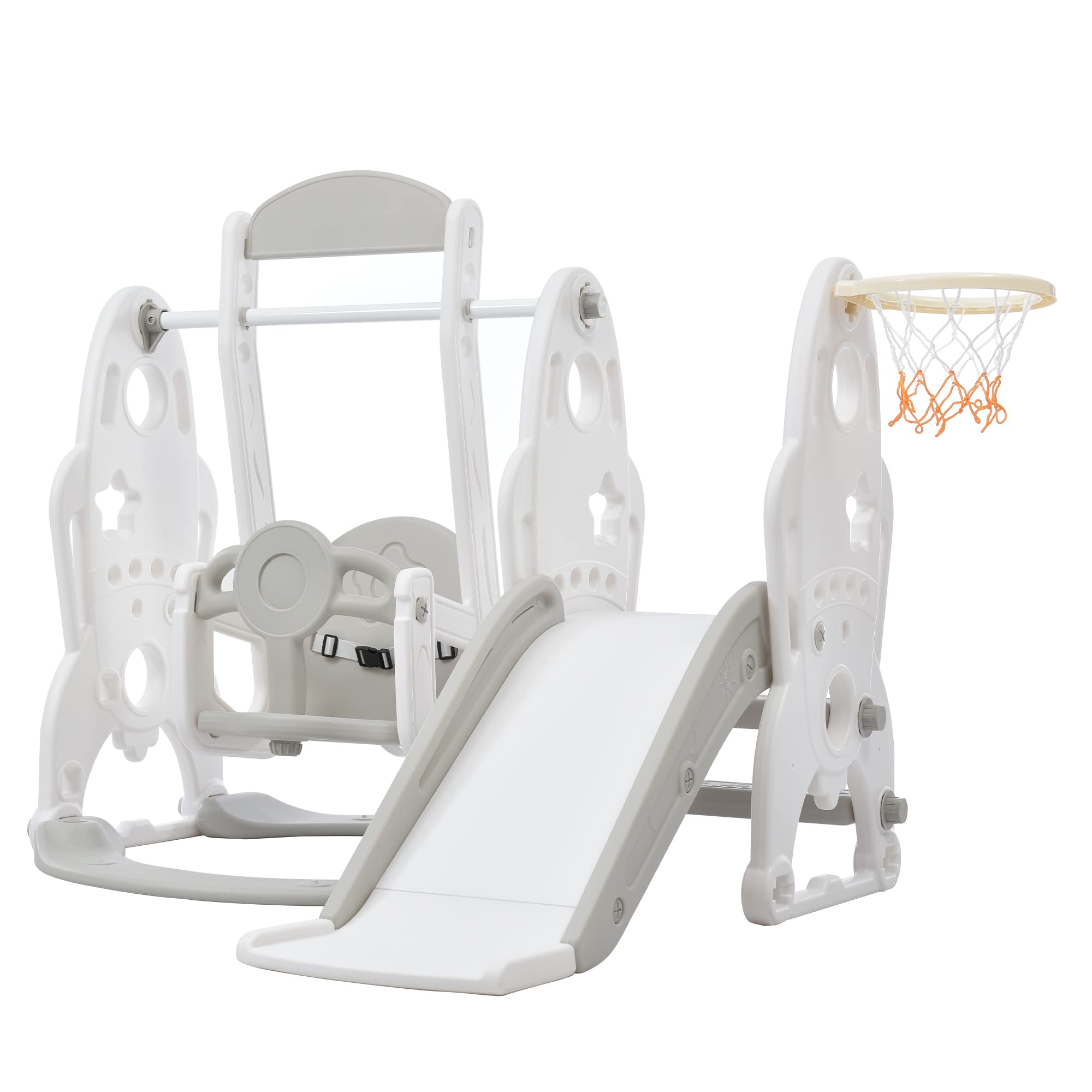 

OSJ Горка-качели Игровая площадка Горка Качели Детский парк Баскетбольное кольцо Для помещений Уличная Большая игровая площадка День рождения Белый x Серый Детская