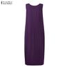 ZANZEA Women Casual Round Neck Sleeveless Loose Long Dress with Pockets