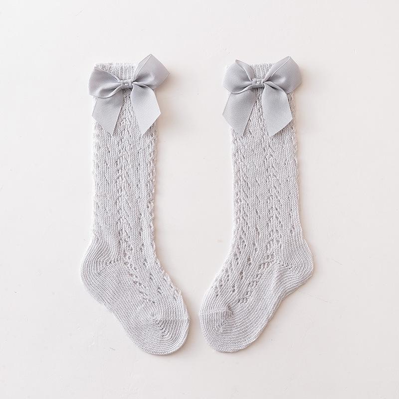 Summer Bow Mesh Breathable Mid-Calf Socks for Girls L 3-5 years