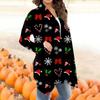Women's Christmas Print Irregular Long Sleeve Cardigan With Pocket Jacket