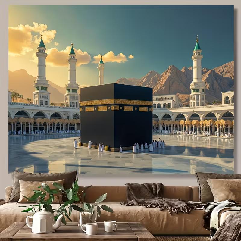 2D Islamic Kaaba Backdrop, Mecca Pilgrimage Scene for Ramadan & Eid Decor