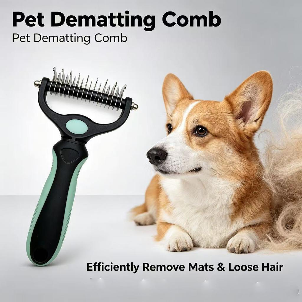 Professional Ergonomic Pet Hair Remover Brush Double-Sided Steel Undercoat Dematting Rake & Deshedding Tool for Dogs & Cats