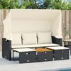 VidaXL 3-seater Garden Sofa with Canopy and Stools Black Rattan, Outdoor Sofa, Garden Chaise Lounge, Bench of 365453