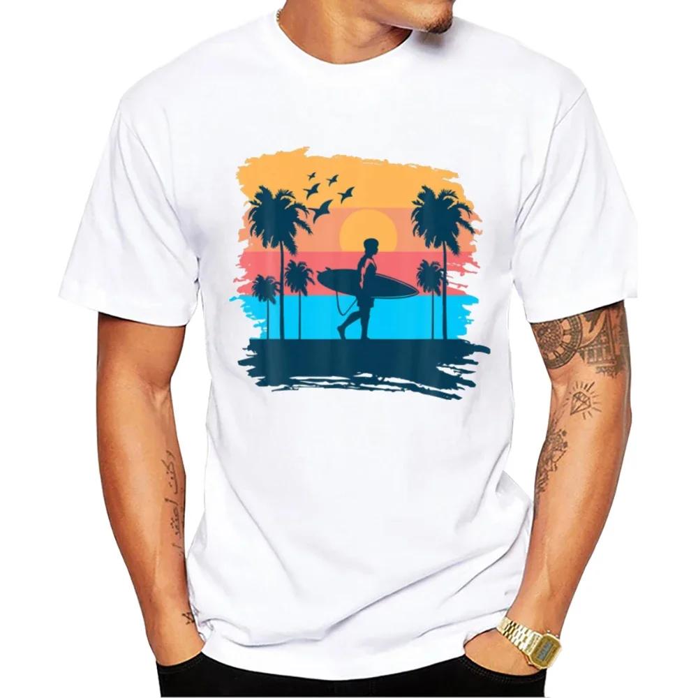 Sapextee Lässige T-Shirts Hipster Strand Surf Herren T-Shirts Junge Retro Auto Druck Kurzarm T-Shirt Sport Tops