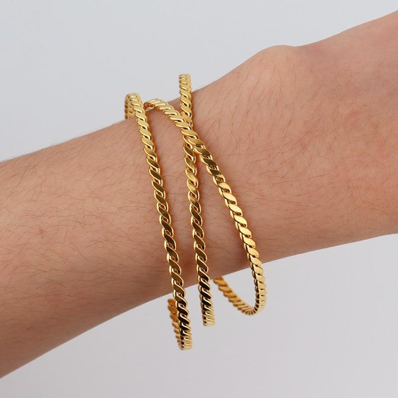 Meier French-style Fine Cable Knit Open Bangle for Women, Crafted In 18k Gold-plated Titanium Steel