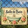 Placa de Parede de Banheira Francesa Vintage Plana 2D com Rosas Cor-de-Rosa e Folhagem Verde - Placa de Banheiro, Arte de Parede em Metal Adequada para Banheiro ou Decoração de Múltiplos Cômodos